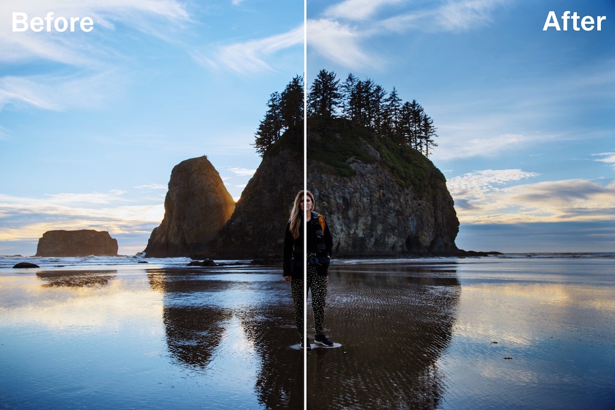 a before and after example showing the value of dodge & burn tool in the VSCO app
